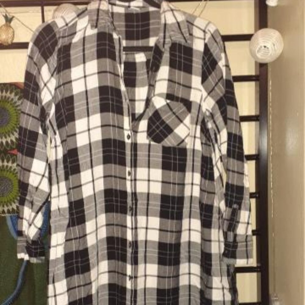 Plaid Tunic Length Button Down - image 1